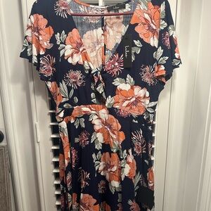 Lulu's Navy and Orange Floral Midi Dress